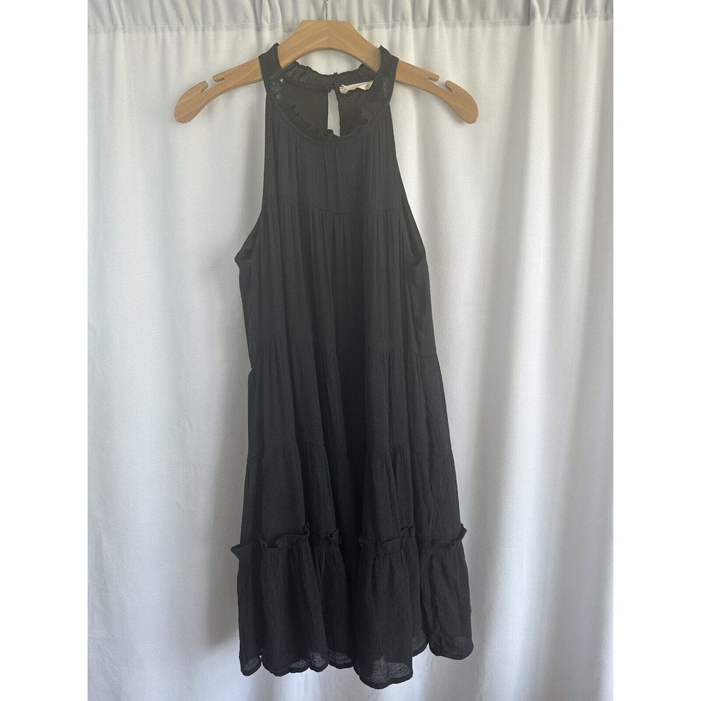 Altar'd State Womens Small Tiered Sleeveless High Neck Black Basic Dress
